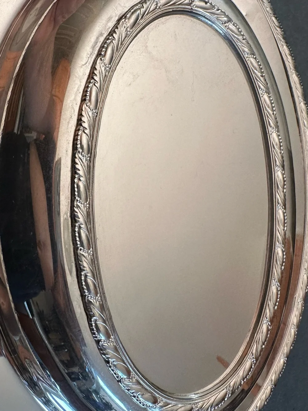 Polished Silver Oval Serving Platter with Rope-Edge and Side Handles